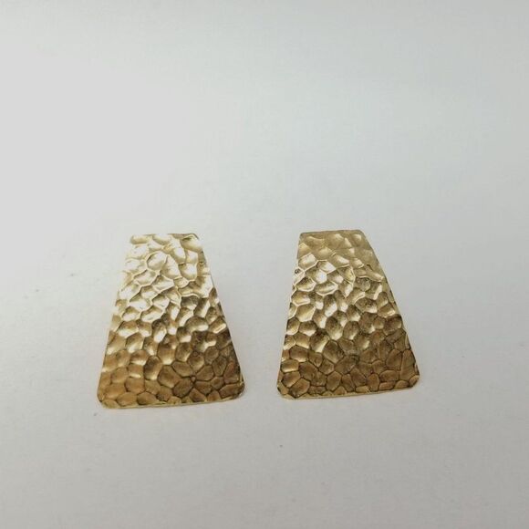 Vintage Gold Tone Stud Earrings, Textured Surface Minimal Design, Estate - Picture 6 of 6